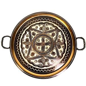 Turkish Vintage Gulnur Artisan Hand Etched Copper Decorative 13" Serving Tray